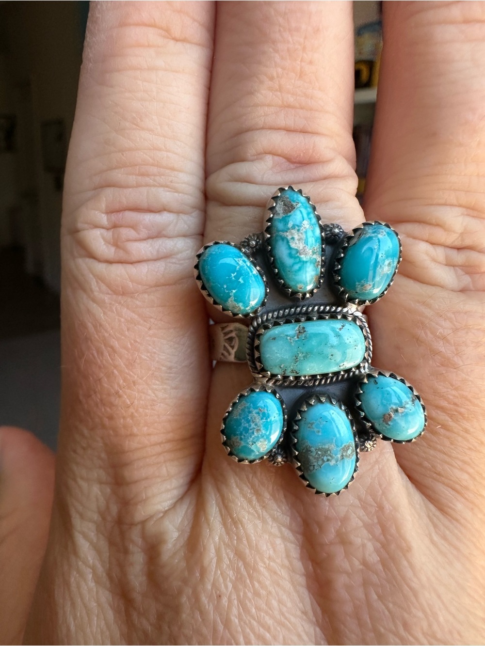 SOLD White Water Turquoise Adjustable Sterling Silver Ring 🩵 - Picture 6 of 6